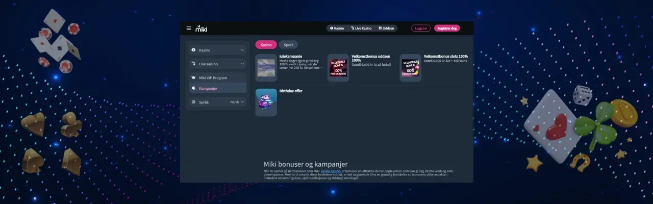 Miki casino bonus norge